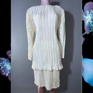 Mary McFadden Couture Vintage Cream-Colored Pleat Gown Set (Small)